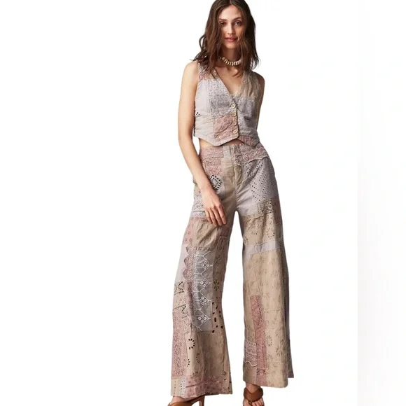 NWT Free People Sweet & Salty vest suit set. Patchwork. Cutwork. Textured Size 8 - Picture 3 of 14